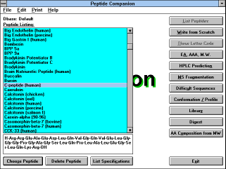 Figure 3: Screen Capture 
of List Peptides Function